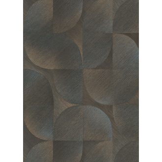   Lekerekített mértani elemek ötletes elrendezésben sötétszürke barna aranybarna kék és ezüst tónus fémes szálcsiszolt felület tapéta