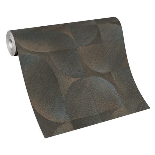 Lekerekített mértani elemek ötletes elrendezésben sötétszürke barna aranybarna kék és ezüst tónus fémes szálcsiszolt felület tapéta