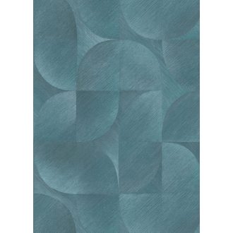   Lekerekített mértani elemek ötletes elrendezésben türkizkék zöldeskék és ezüst tónus fémes szálcsiszolt felület tapéta