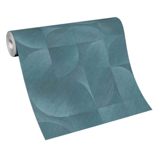 Lekerekített mértani elemek ötletes elrendezésben türkizkék zöldeskék és ezüst tónus fémes szálcsiszolt felület tapéta