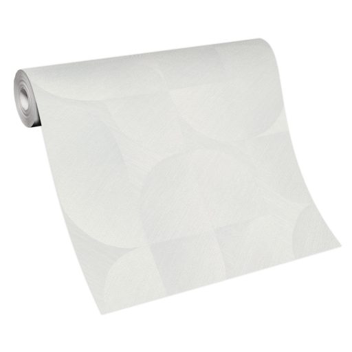 Lekerekített mértani elemek ötletes elrendezésben krém és krémszürke tónus fémes szálcsiszolt felület tapéta