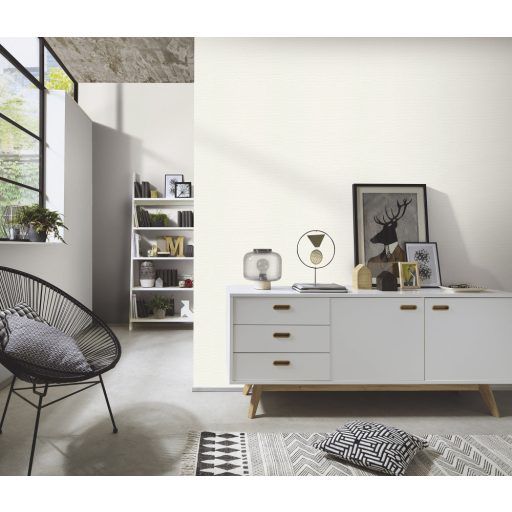 Strukturált egyszínű textilhatású minta fehér/törtfehér tónus tapéta