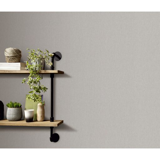 Strukturált egyszínű textilhatású minta szürkésbarna tónus tapéta