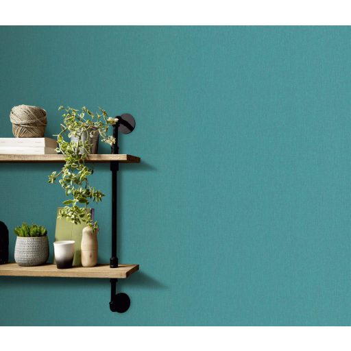 Strukturált egyszínű textilhatású minta türkiz tónus tapéta