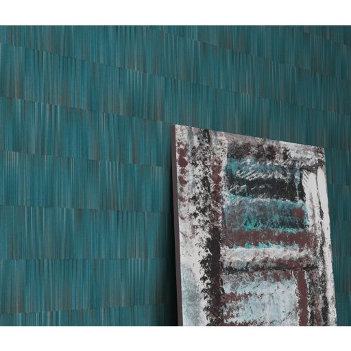 Akár fémlemezekre hasonlító 3D grafikus indusztriális minta türkiz zöldeskék barna és ezüstszürke tónusok tapéta