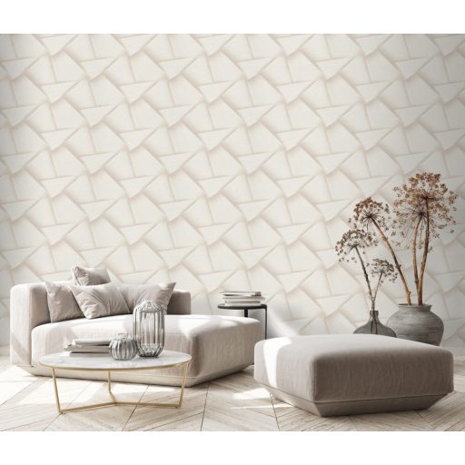 Vonzódás és összefonódás! Művészien kifejező grafikus 3D minta krém és bézs tónus csillogó mintafelület tapéta