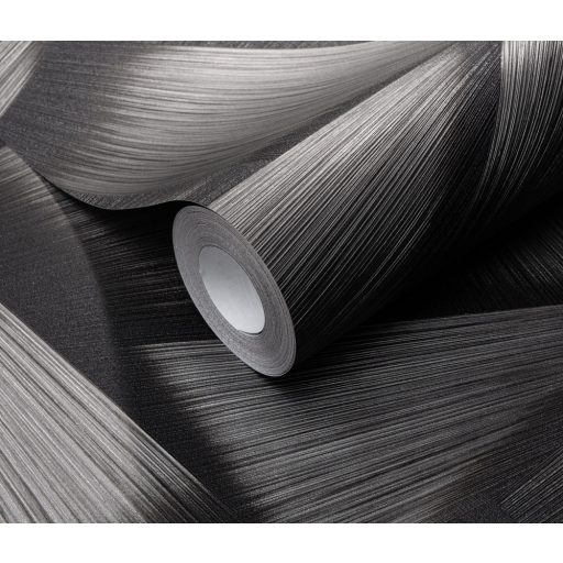 Vonzódás és összefonódás! Művészien kifejező grafikus 3D minta fekete és ezüstszürke tónus csillogó mintafelület tapéta