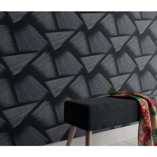 Vonzódás és összefonódás! Művészien kifejező grafikus 3D minta fekete és ezüstszürke tónus csillogó mintafelület tapéta