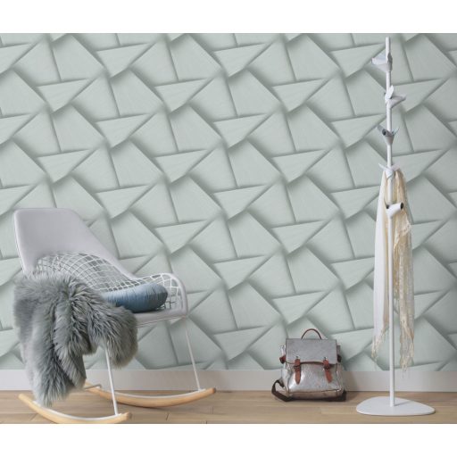 Vonzódás és összefonódás! Művészien kifejező grafikus 3D minta világoszöld/szürkészöld és fehérezüst tónus csillogó mintafelület tapéta