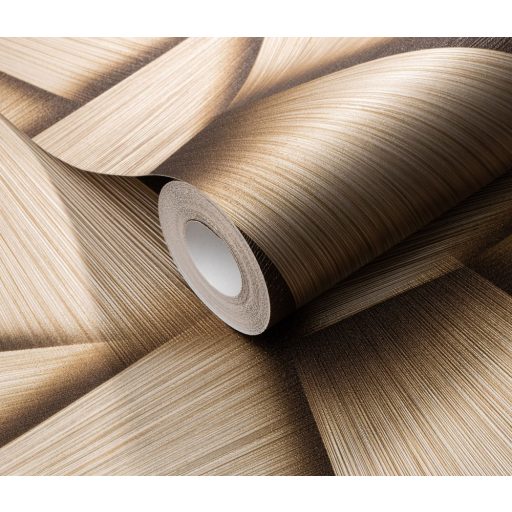 Vonzódás és összefonódás! Művészien kifejező grafikus 3D minta barna aranybarna és arany tónus csillogó mintafelület tapéta