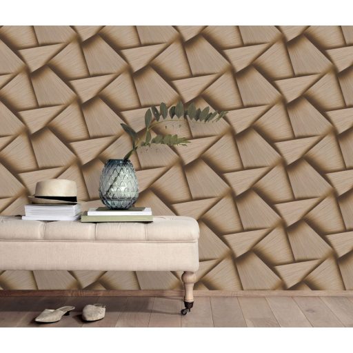 Vonzódás és összefonódás! Művészien kifejező grafikus 3D minta barna aranybarna és arany tónus csillogó mintafelület tapéta