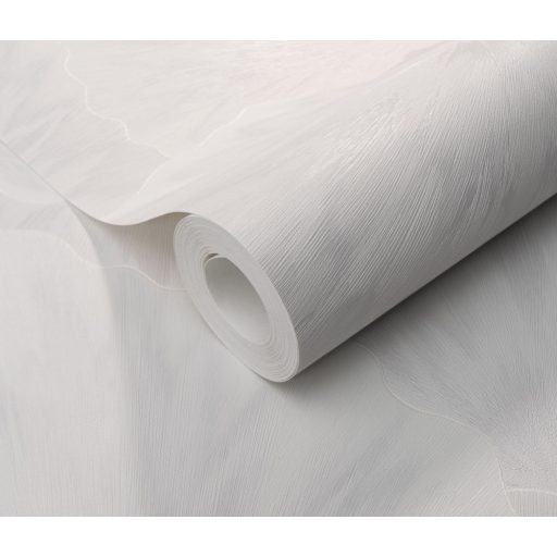 Anyagában mintás kifinomult és harmonikus 3D levélmotívum fehér/törtfehér és fehérezüst tónus finom csillogás tapéta