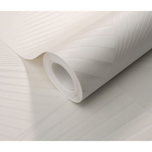 Legyezőszerűen megformált nagyléptékű háromszögek 3D mintája fehér/törtfehér tónus finom mintafény tapéta