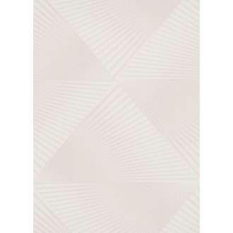   Legyezőszerűen megformált nagyléptékű háromszögek 3D mintája krém és világosbézs tónus finom mintafény tapéta