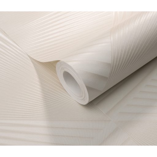 Legyezőszerűen megformált nagyléptékű háromszögek 3D mintája krém és világosbézs tónus finom mintafény tapéta