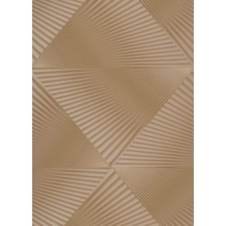   Legyezőszerűen megformált nagyléptékű háromszögek 3D mintája arany tónus finom mintafény tapéta