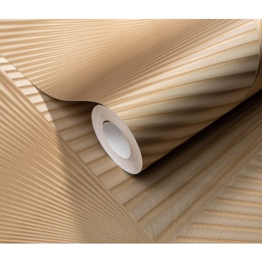 Legyezőszerűen megformált nagyléptékű háromszögek 3D mintája arany tónus finom mintafény tapéta