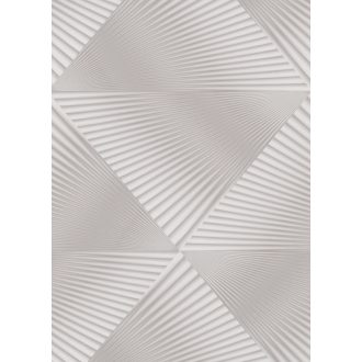   Legyezőszerűen megformált nagyléptékű háromszögek 3D mintája szürkésbézs és szürkésbarna tónus finom mintafény tapéta