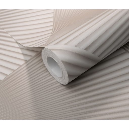 Legyezőszerűen megformált nagyléptékű háromszögek 3D mintája szürkésbézs és szürkésbarna tónus finom mintafény tapéta