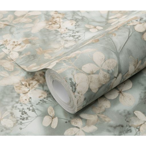 Finom ágakon nyíló varázslatos bodzavirágok a reggeli harmatban krém barna szürke kékeszöld és zöld tónus tapéta