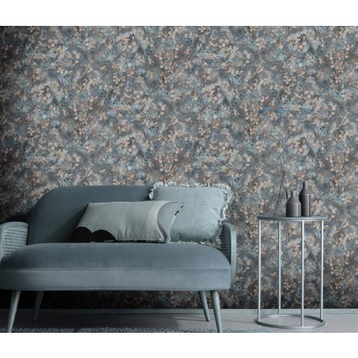 Finom ágakon nyíló varázslatos bodzavirágok a reggeli harmatban kék barna szürke szürkésbarna és fekete tónus tapéta