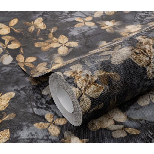 Finom ágakon nyíló varázslatos bodzavirágok a reggeli harmatban fekete kék barna és sárgás/aranybarna tónus tapéta