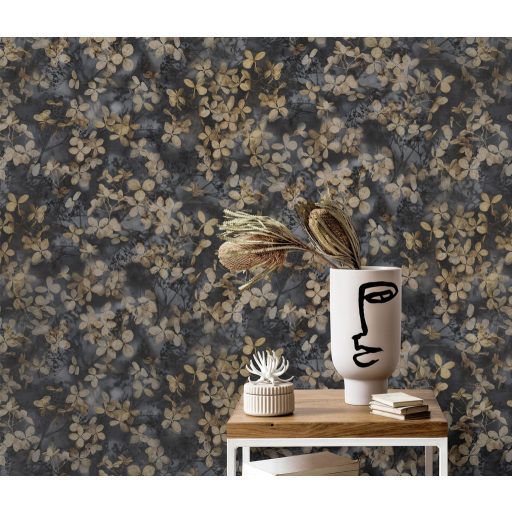 Finom ágakon nyíló varázslatos bodzavirágok a reggeli harmatban fekete kék barna és sárgás/aranybarna tónus tapéta