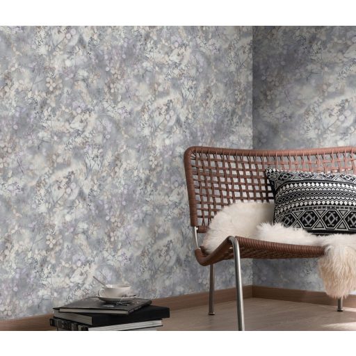 Finom ágakon nyíló varázslatos bodzavirágok a reggeli harmatban szürke lila krém és bézs tónus tapéta