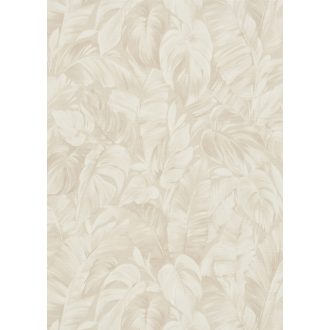   Akvarell festésű buja trópusi lombok levélzete finom fényben krém és bézs tónus tapéta