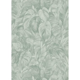   Akvarell festésű buja trópusi lombok levélzete finom fényben zöld és világoszöld tónus tapéta