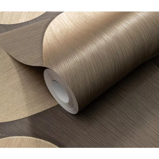 Organikus formákból építkező kortárs geometriai design bézs-barnás árnyalatok antracit és arany tónus fémes hatás tapéta