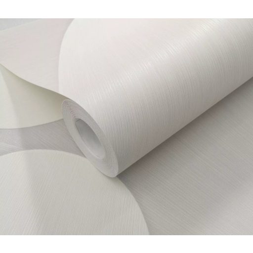 Organikus formákból építkező kortárs geometriai design világosszürke fehér és ezüstös-gyöngyház tónus fémes hatás tapéta