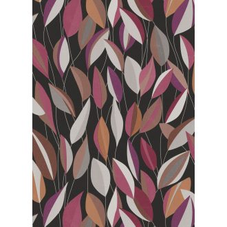   Megejtő organikus design - absztrakt kissé naív levélábrázolás fekete rózsaszín lila mályva fehér barna és szürke tónus tapéta