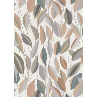   Megejtő organikus design - absztrakt kissé naív levélábrázolás krémfehér bézs szürke zöld és barna tónus tapéta