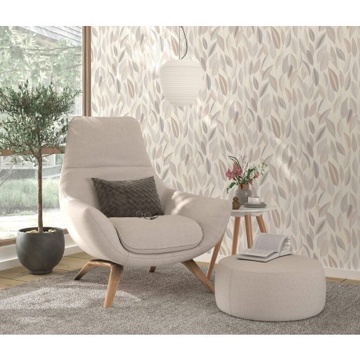 Megejtő organikus design - absztrakt kissé naív levélábrázolás pasztell tónusok - krémfehér bézs szürke és barna tapéta