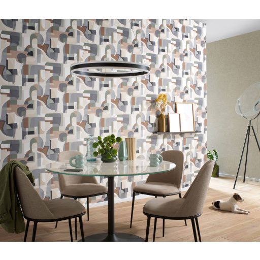 Merész és dinamikus már-már művészi nonfigurális absztrakt minta fehér bézs barna szürke és sokszínű tónus minta