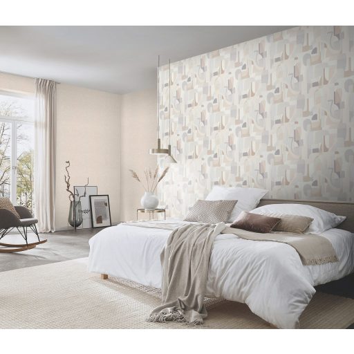 Merész és dinamikus már-már művészi nonfigurális absztrakt minta pasztell tónusok - krém bézs szürke és barna tapéta