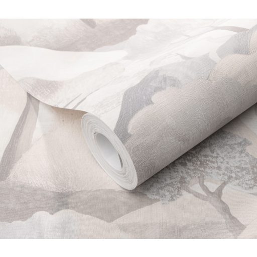 Az esztétika új dimenziója - plasztikus tájábrázolás idilli panoráma krém szürke szürkéskék és bézs tónus tapéta