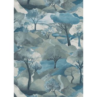   Az esztétika új dimenziója - plasztikus tájábrázolás idilli panoráma fehér zöld kék türkiz és szürke tónus tapéta