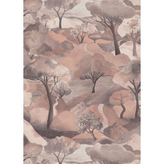   Az esztétika új dimenziója - plasztikus tájábrázolás idilli panoráma meleg földszínek - bézs barna szürke és vörösesbarna tapéta