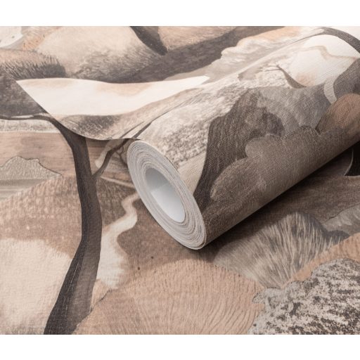 Az esztétika új dimenziója - plasztikus tájábrázolás idilli panoráma meleg földszínek - bézs barna szürke és vörösesbarna tapéta