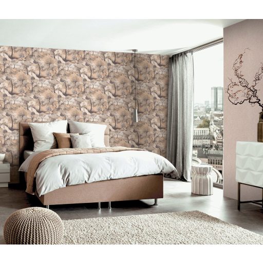 Az esztétika új dimenziója - plasztikus tájábrázolás idilli panoráma meleg földszínek - bézs barna szürke és vörösesbarna tapéta