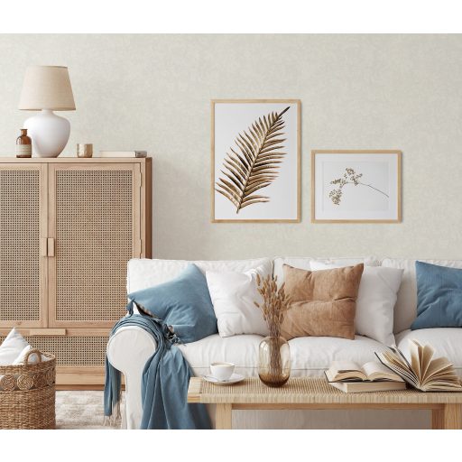 Árnyalt foltszerűen ábrázolt grafikus levélmintázat fehér/törtfehér tónus tapéta