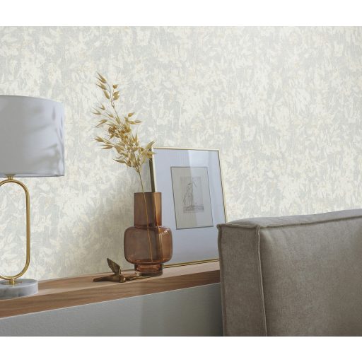 Árnyalt foltszerűen ábrázolt grafikus levélmintázat törtfehér és szürke/világosszürke tónus tapéta