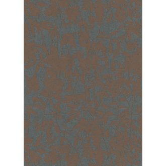   Árnyalt foltszerűen ábrázolt grafikus levélmintázat szürke/sötétszürke és barna/vörösesbarna/rézbarna tónus tapéta