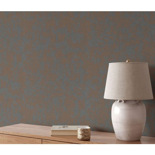 Árnyalt foltszerűen ábrázolt grafikus levélmintázat szürke/sötétszürke és barna/vörösesbarna/rézbarna tónus tapéta