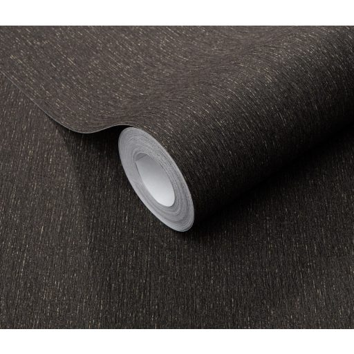 Finom vonalazású texturált egyszínű minta sötétbarna/fekete és arany tónus finom mintafény tapéta