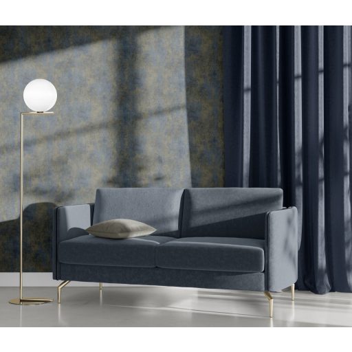Loft stílusú koptatott beton mintázat kék és fémes arany tónus fényes mintarészletek tapéta