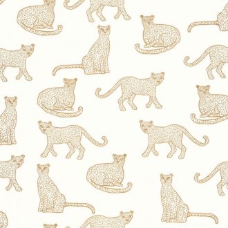   Kalandos utazásra csábító grafikus leopárd minta krémfehér és arany tónus fémes hatás tapéta