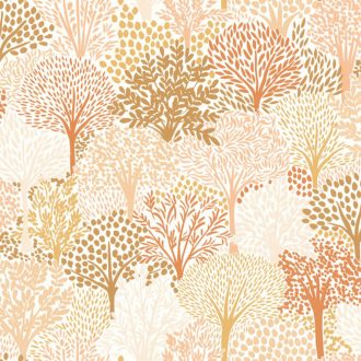   100% Növényi - színes fák alkotta elvarázsolt erdő krémfehér rózsaszín bézs és barna tónus tapéta